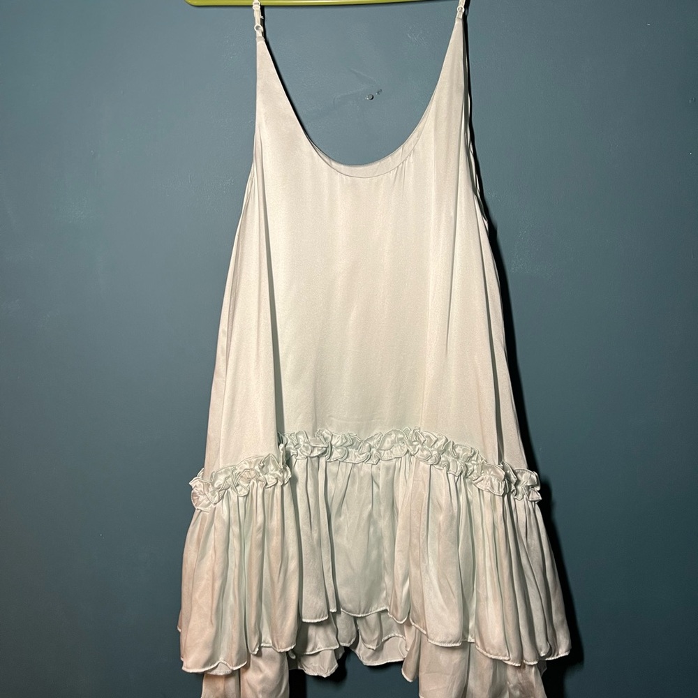 Selkie 100% Silk Aquamarine Ruffled Sleeveless Mini Dress